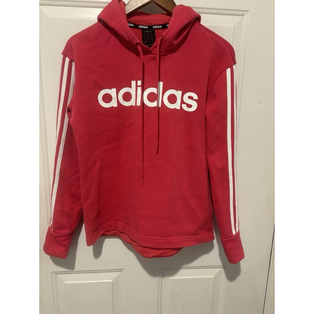 Adidas Sweatshirt Women's Hoodie Hot Pink & White Athletic Medium Pullover
